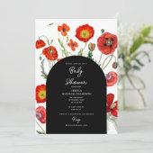 赤い水の色ポピー花模様ベビーシャワー 招待状 (スタンド正面)