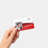 赤い水平テンプレートロゴ　従業員名　ID バッジ (手持ち)