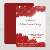 赤い水彩のエレガントな企業クリスマスパーティー 招待状 (正面/裏面)