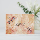 赤い水彩のトンボの結婚式の受付への返信 出欠カード (スタンド正面)