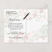 赤い水彩のフローラ結婚式日付の写真を保存 インビテーションポストカード (裏面)