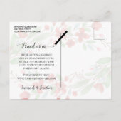 赤い水彩のフローラ結婚式日付の写真を保存 インビテーションポストカード (裏面)