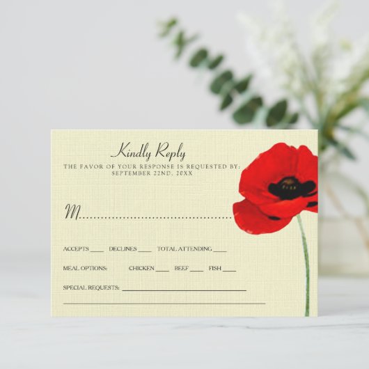 赤い水彩のポピー花嫁コレクション 招待状 (スタンド正面)