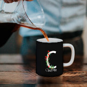 赤い水彩のワイルドフラワー付きパーソナライズドモノグラム コーヒーマグカップ