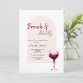 赤い水彩のワインボトルと紙吹雪のブランチ&バブルリー 招待状 (スタンド正面)