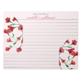 赤い水彩の花(裏パーソナライズされた) ノートパッド