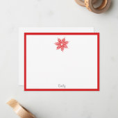 赤い水彩の雪の結晶   ノートカード (正面/裏面インサイチュ)