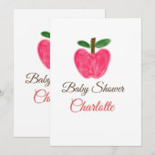 赤い水彩りアップルのベビーシャワー名前タイトルを追加 招待状 (正面/裏面)