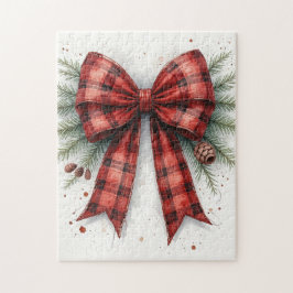 赤い水彩クリスマスリボン ジグソーパズル