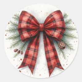 赤い水彩クリスマスリボン ラウンドシール