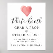 赤い水彩ハートの結婚式フォトブース看板 ポスター (正面)