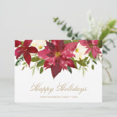 赤い水彩ポインセチアの花のエレガントなクリスマス シーズンカード (スタンド正面)