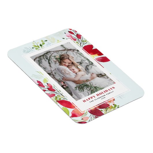 赤い水彩画のクリスマスによっては写真が開花します マグネット (右側)