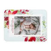 赤い水彩画のクリスマスによっては写真が開花します マグネット (横)