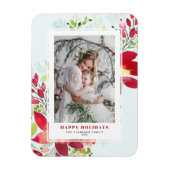 赤い水彩画のクリスマスによっては写真が開花します マグネット (縦)