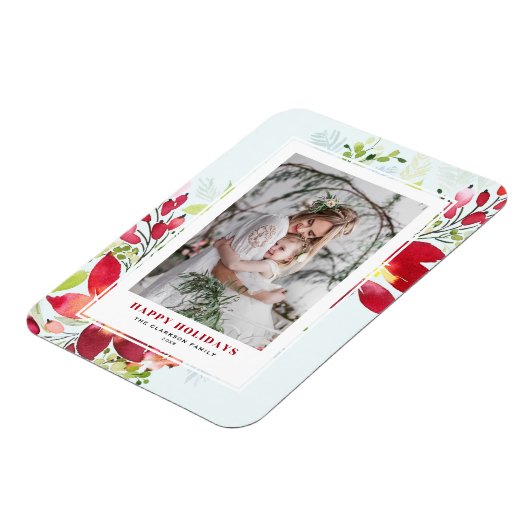 赤い水彩画のクリスマスによっては写真が開花します マグネット (左側)