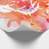 赤い水彩画のシカのメリークリスマス ラッピングペーパー (角)