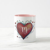 赤い水彩画のハートのカスタムのイニシャルのマグ マグカップ (中央)