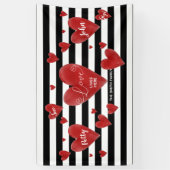 赤い水彩画のハートは及び縞で飾ります 横断幕 (縦)