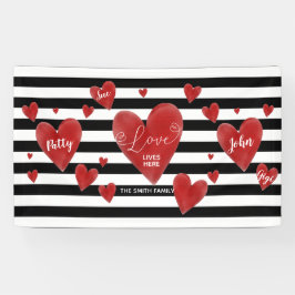 赤い水彩画のハートは及び縞で飾ります 横断幕