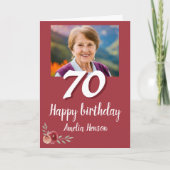 赤い水彩画のバラの写真 70歳の誕生日 カード (正面)