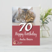 赤い水彩画のバラの猫の写真 70歳の誕生日 (スタンド正面)