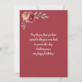 赤い水彩画のバラの猫の写真 70歳の誕生日 (裏面)