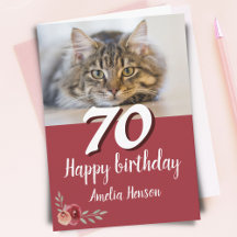 赤い水彩画のバラの猫の写真 70歳の誕生日
