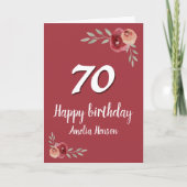 赤い水彩画のバラの花 70歳の誕生日 カード (正面)