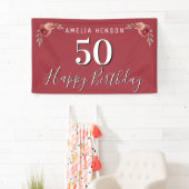 赤い水彩花のフラワーデザイン 50歳の誕生日 横断幕 (インサイチュ)