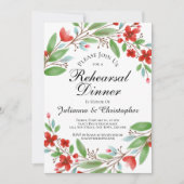 赤い水彩花の彩るリハーサルディナー 招待状 (正面)