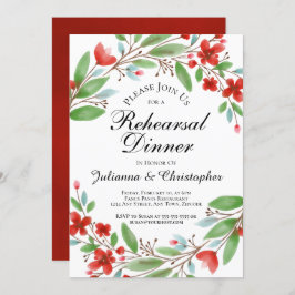 赤い水彩花の彩るリハーサルディナー 招待状