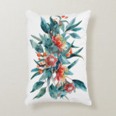 赤い水彩花緑オーストラリア花 アクセントクッション (正面(垂直))