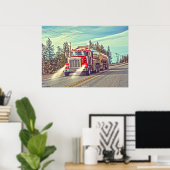赤い水槽のトラック-貨物自動車およびハイウェーの芸術 ポスター (ホームオフィス)