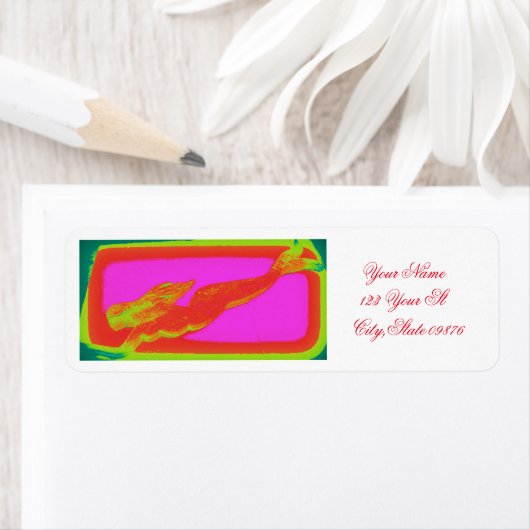 赤い水泳の人魚 ラベル (インサイチュ)