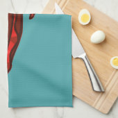 赤い水泳のCuttlefish キッチンタオル (四つ折り)