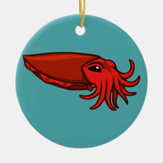 赤い水泳のCuttlefish セラミックオーナメント (正面)