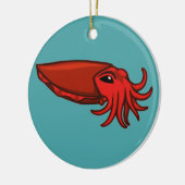 赤い水泳のCuttlefish セラミックオーナメント (左)