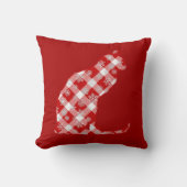 赤い水牛の格子柄の猫 クッション (正面)