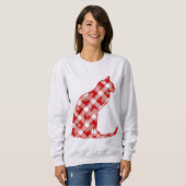 赤い水牛の格子柄の猫 スウェットシャツ (正面フル)