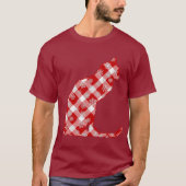 赤い水牛の格子柄の猫 Tシャツ (正面)