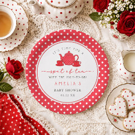 赤い水玉のママのための紅茶とベビーシャワー ペーパープレート