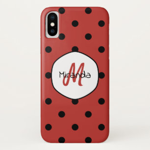 赤い水玉モノグラム iPhone X ケース