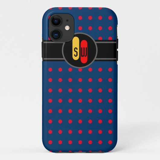 赤い水玉模様およびあなたのイニシャル Case-Mate iPhoneケース (裏面)