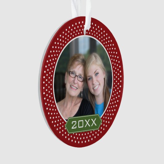 赤い水玉模様とカスタム年の写真 オーナメント (正面)
