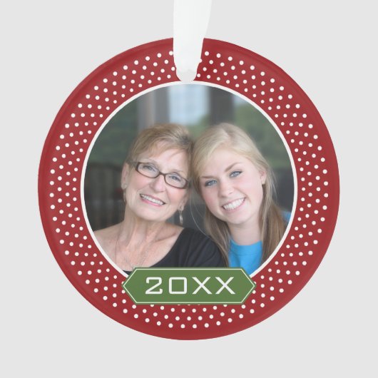 赤い水玉模様とカスタム年の写真 オーナメント (正面)