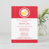 赤い水玉模様のアヒルのベビーシャワー 招待状 (スタンド正面)