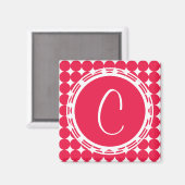 赤い水玉模様のイニシャル マグネット (正面/裏面)