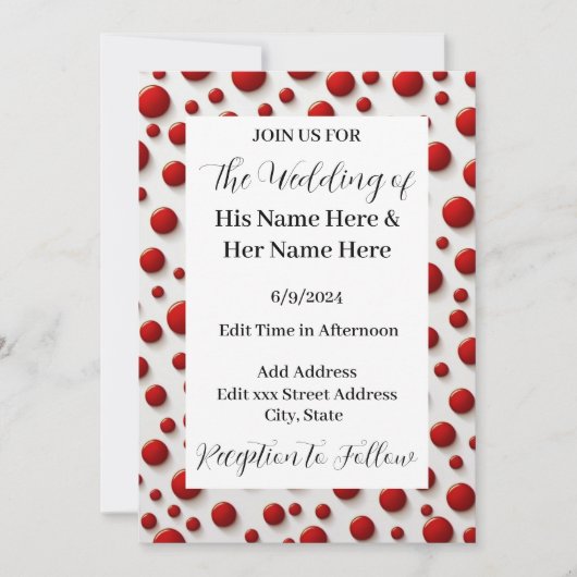 赤い水玉模様のスタイルの結婚式招待状をカスタマイズ 招待状 (正面)