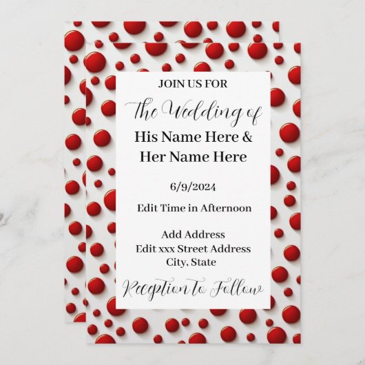 赤い水玉模様のスタイルの結婚式招待状をカスタマイズ 招待状 (正面/裏面)